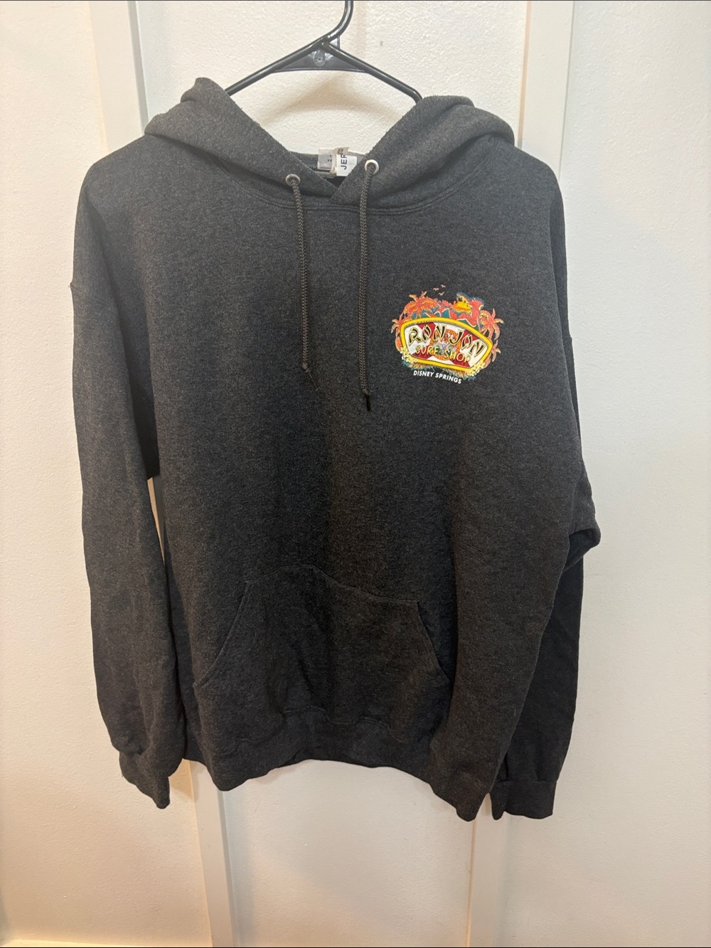 Ron Jon Dark Charcoal Hoodie with Colorful Palm Logo